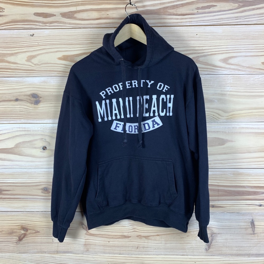 Miami Beach Florida ESV Surf Co Hoodie Women M Navy Pullover Graphic Sweatshirt